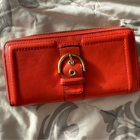 Coach Multicolor Canvas Satchel + Red/orange Leather Wallet Bundle - Picture 9 of 12